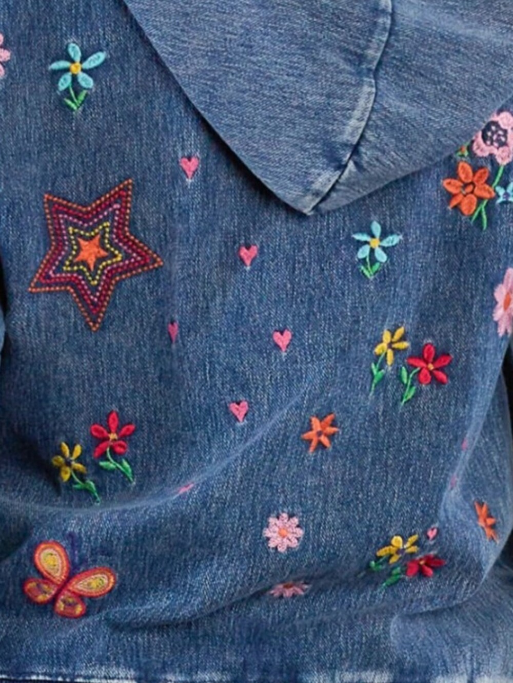 🌸💛Billy T  Embroidered Denim Zip-Up Hoodie Jacket - Picture 5 of 11